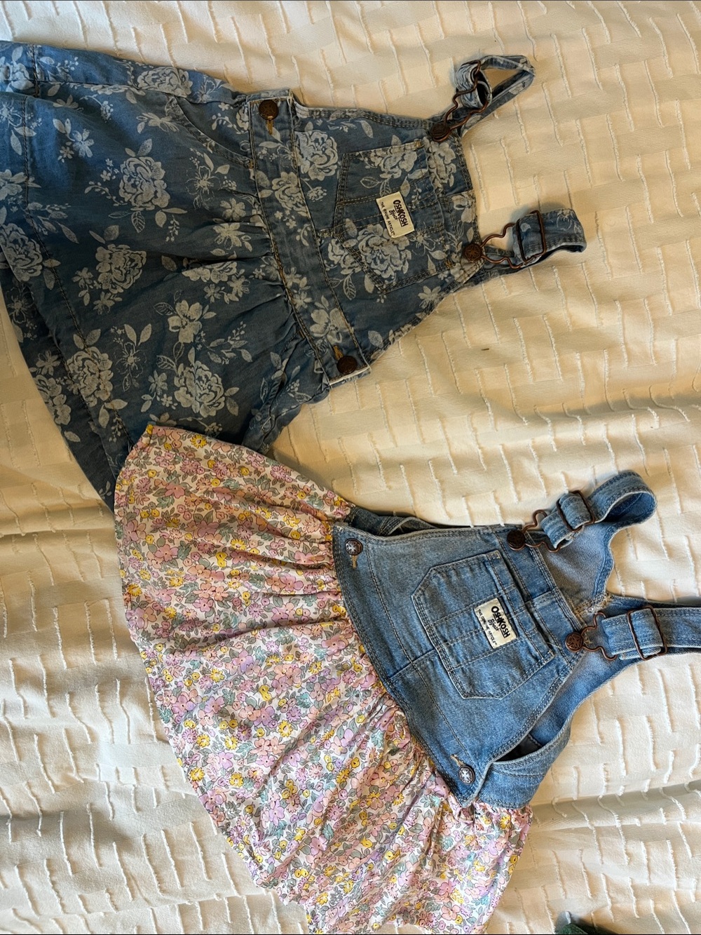 OshKosh B'gosh Denim Floral Overalls Set - Blue and Pink